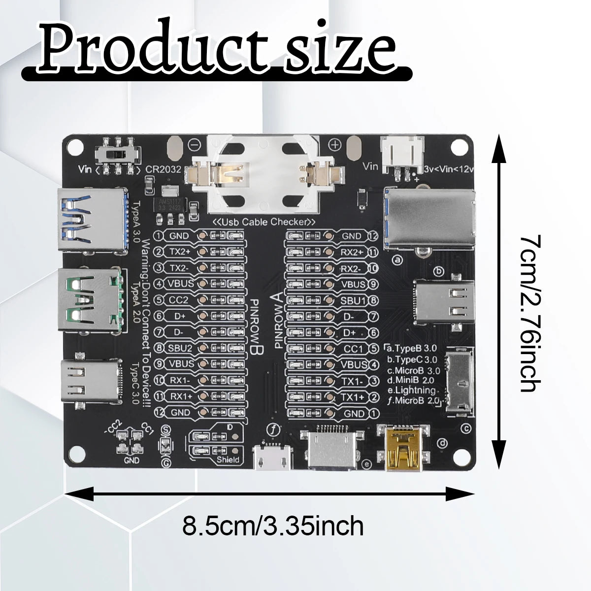 Tester Placa Prueba Cables USB (Tipo-C/B/Micro) Detección Cortocircuito/Anomalía para iOS/Android