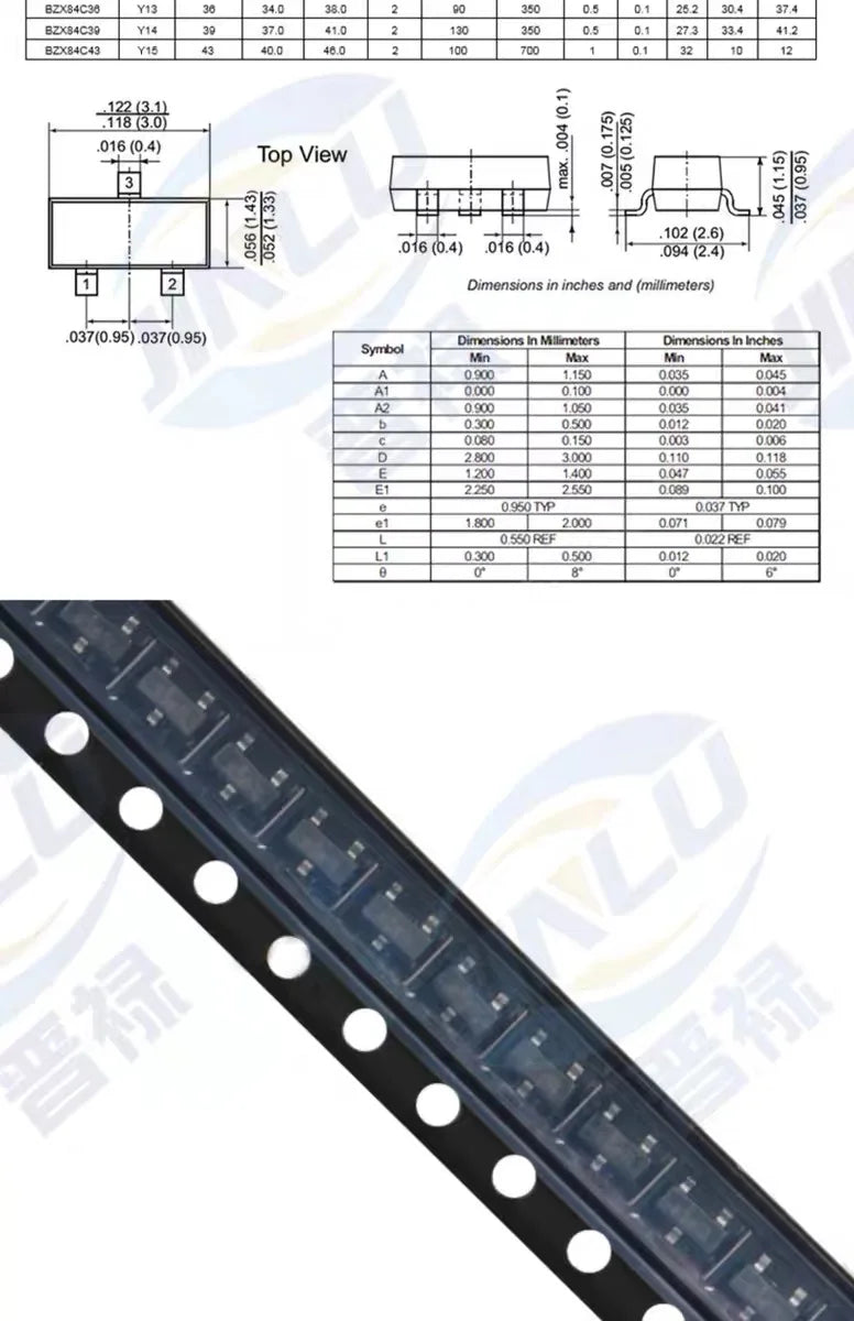 Diodo Zener SMD SOT-23 BZX84C (3V-47V) - Pack 100 Unidades (Valores Surtidos)