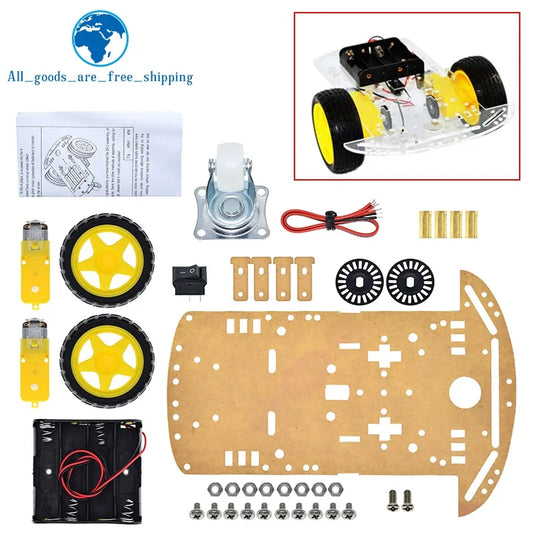 Kit Chasis Auto Robot Inteligente TZT 2WD con Encoder Velocidad y Caja Batería para Arduino