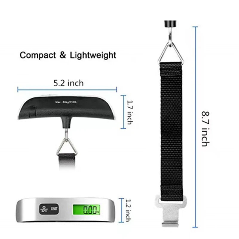 Balanza Portátil Digital LCD (110lb/50kg) Electrónica Colgante para Equipaje/Maleta Viaje (Herramienta Peso Bolsa)