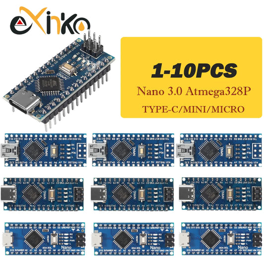 Placa Nano 3.0 (ATMEGA328P, 16MHz, CH340) con Bootloader (Puerto Mini/Tipo C/Micro USB) para Arduino (1-10 Unidades)