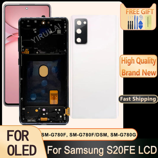 OLED para Samsung Galaxy S20 FE G780F pantalla LCD Digitalizador de pantalla táctil con marco para Samsung S20 FE 5G G781B reemplazo LCD