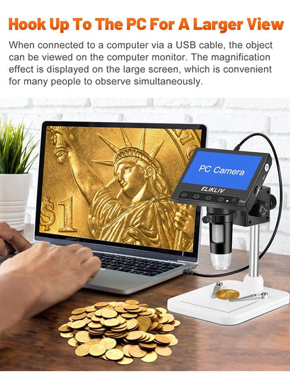 Elikliv EDM4 1000x Digital Microscope for Electronics Soldering PCB Phone Repair with 4.3'' LCD Microscope for Windows MacBook