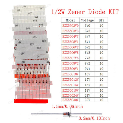 Kit Surtido Diodos (Rectificador/Zener/Schottky Rápido/Switching) DIP/SMD (1N4148, 1N4007, 1N5819, FR107, etc.)