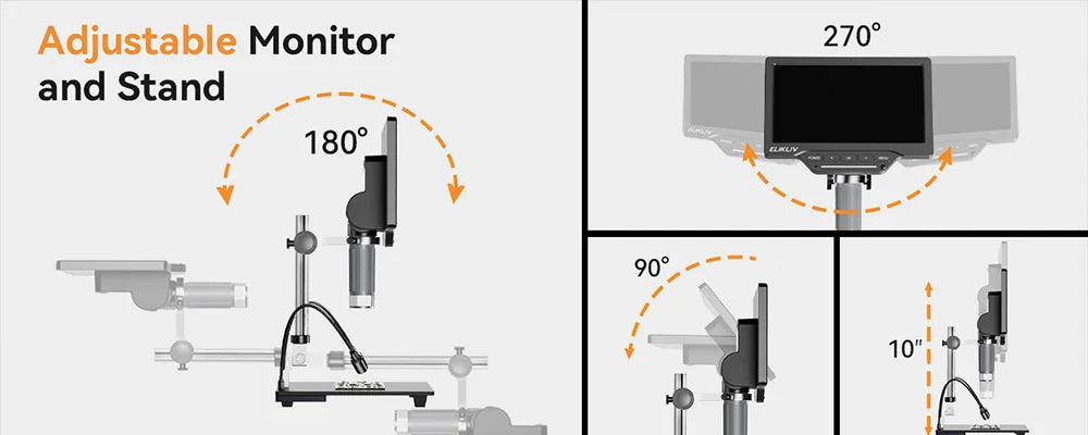 Elikliv 1200X Soldering Microscope for Electronics Repair 7" Digital Microscope with 10" Stand 2MP Coin Magnifier with 10 LEDs