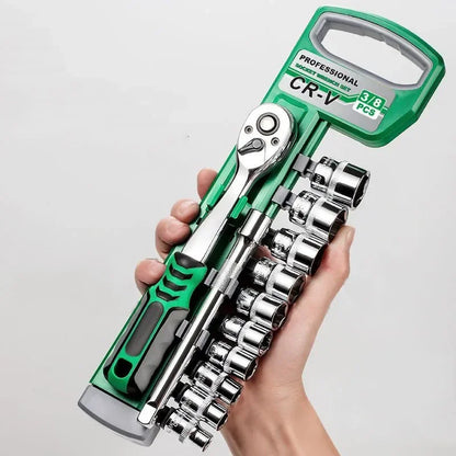 Juego Llaves Vaso Tubo con Ratchet (1/4", 3/8", 1/2") Herramientas Mano para Reparación Auto/Mecánica