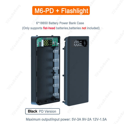 Caja Power Bank DIY Desmontable QC 3.0 (6x18650) Doble USB + PD (Soporte Batería 18650)