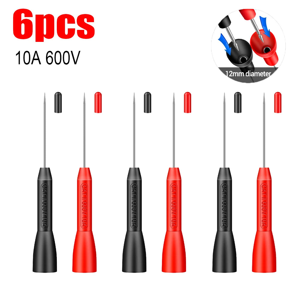 Kit Puntas Prueba Multímetro (x2) - Sondas Automotrices No Destructivas (600V/10A, Aguja 2mm)