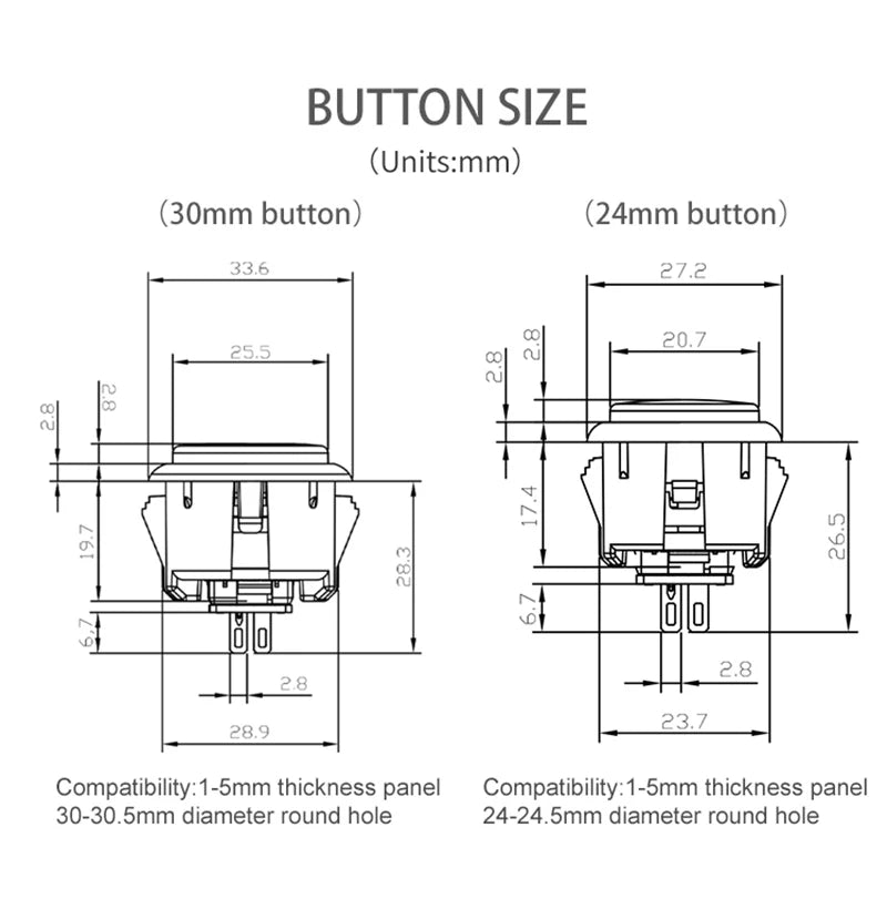 Botón Pulsador Mecánico Silencioso Qanba Gravity KS (24mm/30mm) Snap-in para Arcade (En Caja)