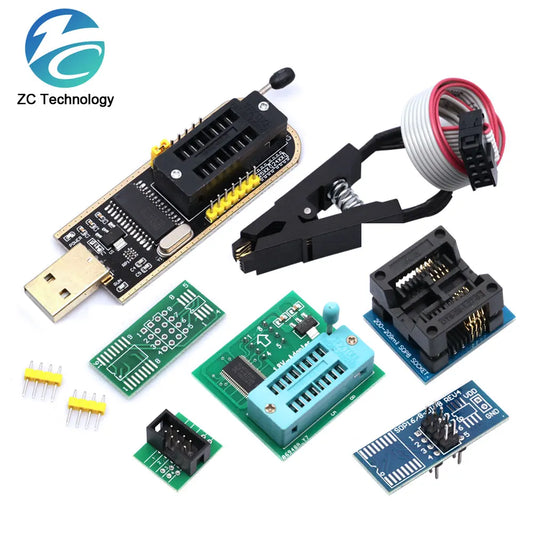 Kit Programador USB CH341 Original 24/25 Series EEPROM Flash BIOS + Clip Test SOIC8/SOP8