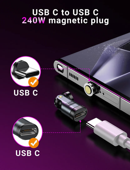 Adaptador Magnético OTG AUFU 9 Pines Tipo C Hembra a Tipo C/iOS/Micro Macho (PD 240W Carga Rápida) Convertidor para iPhone/Laptop