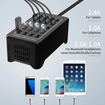 Hub Cargador USB Inteligente Escritorio 20/30 Puertos (100W/150W) Estación Carga Multi-Puerto para Samsung/iPhone/iPad/Tablet