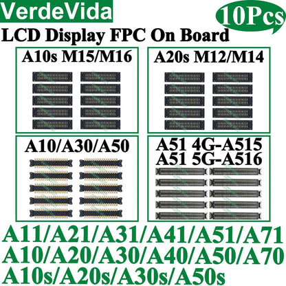 Conector FPC Pantalla LCD en Placa para Samsung Galaxy A10/A20/A21/A30S/A40/A50/A51/A70S / M12/M14/M15/M16 (10 Unidades)