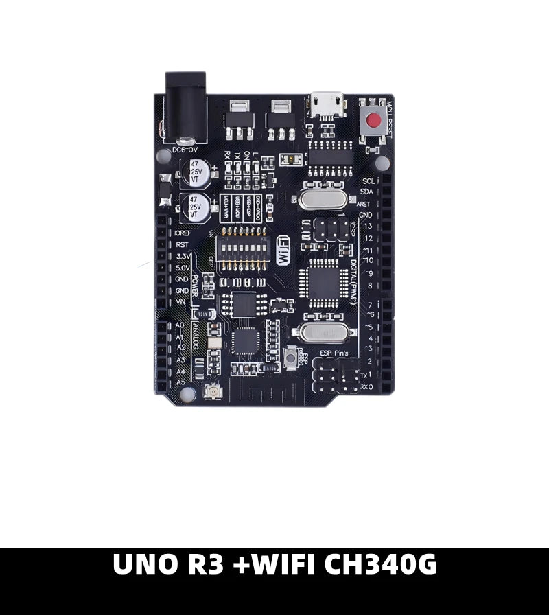 Placa Desarrollo UNO R3 (Oficial ATMEGA16U2 / WiFi R3 ATMEGA328P CH340G) compatible WeMos ESP8266 (con Caja)