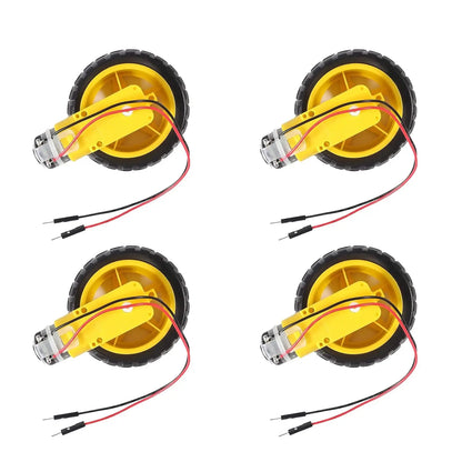 Kit Motor DC 3-6V con Caja Cambios Doble Eje (200RPM, Ratio 1:48) y Rueda Neumático para Robot Auto Inteligente Arduino DIY (4 Sets)
