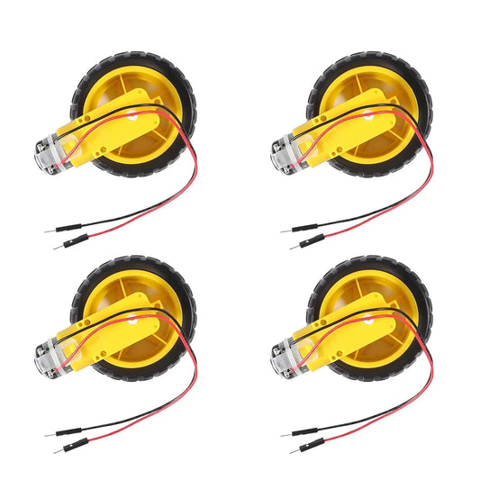 Kit Motor DC 3-6V con Caja Cambios Doble Eje (200RPM, Ratio 1:48) y Rueda Neumático para Robot Auto Inteligente Arduino DIY (4 Sets)