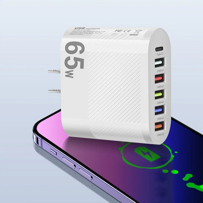 Cargador Pared USB Múltiple 6 Puertos 65W Carga Rápida Alta Velocidad (PD, QC 3.0) Adaptador Móvil para Huawei Mate 60/Xiaomi 13