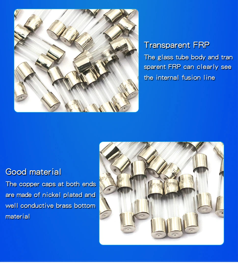 100Pcs Set 5x20mm Quick Blow Glass Tube Fuse Assorted ,Fast-blow Glass Fuses