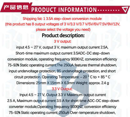 Módulo Convertidor Buck DC-DC 3.5A 4.5V-27V a 3V-12V Step-Down Regulador Voltaje DD2712SA