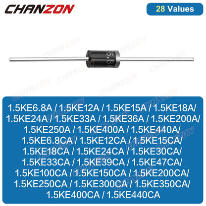 Kit Surtido Diodos TVS DO-201AD - 28 Valores (1.5KE12A a 1.5KE440CA)