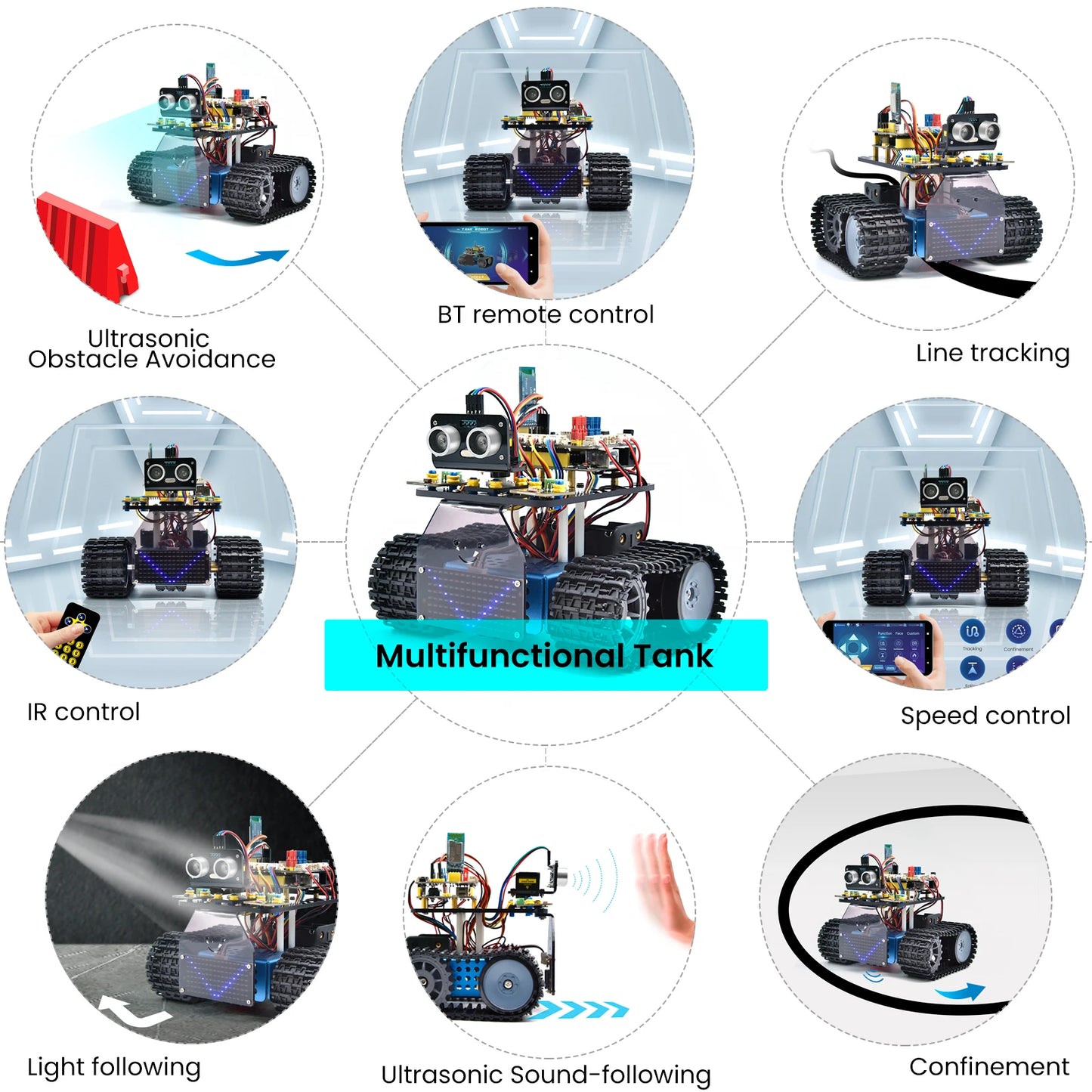Kit Robot Tanque Inteligente Keyestudio Mini V3.0 (Actualizado) DIY STEM Programable compatible Arduino/Mixly