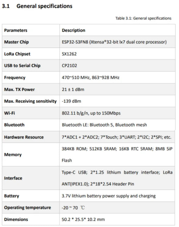 Placa Desarrollo LoRa ESP32 SX1262 WiFi Kit 32 (433-510MHz / 868-915MHz) con Pantalla OLED Azul 0.96" para Arduino