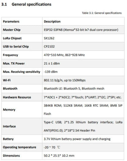 Placa Desarrollo LoRa ESP32 SX1262 WiFi Kit 32 (433-510MHz / 868-915MHz) con Pantalla OLED Azul 0.96" para Arduino