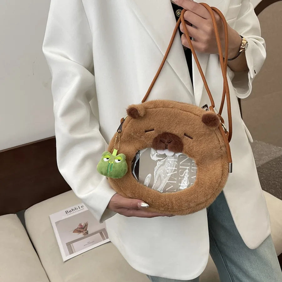 Mochila Peluche Capibara Kawaii Bolso Hombro/Mini Morral Muñeco Peludo Regalo