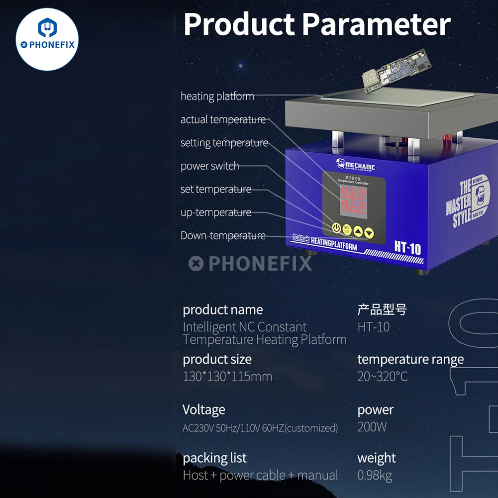Heating Table MECHANIC HT-10 Smart CNC Constant Temperature Heat Iron Double Digital Display for PCB BGA Preheating Repair Tools