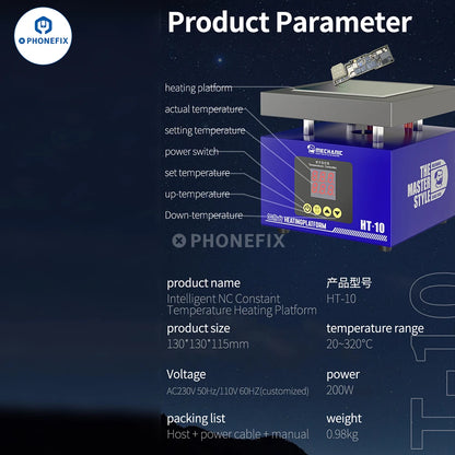 Heating Table MECHANIC HT-10 Smart CNC Constant Temperature Heat Iron Double Digital Display for PCB BGA Preheating Repair Tools