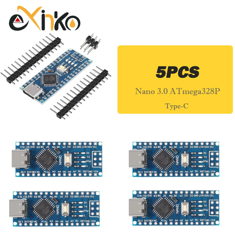Placa Nano 3.0 (ATMEGA328P, 16MHz, CH340) con Bootloader (Puerto Mini/Tipo C/Micro USB) para Arduino (1-10 Unidades)