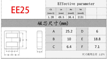 Núcleo Ferrita EE25/EE28/EE30 PC40 con Bobina Vertical (6 a 12 Pines)
