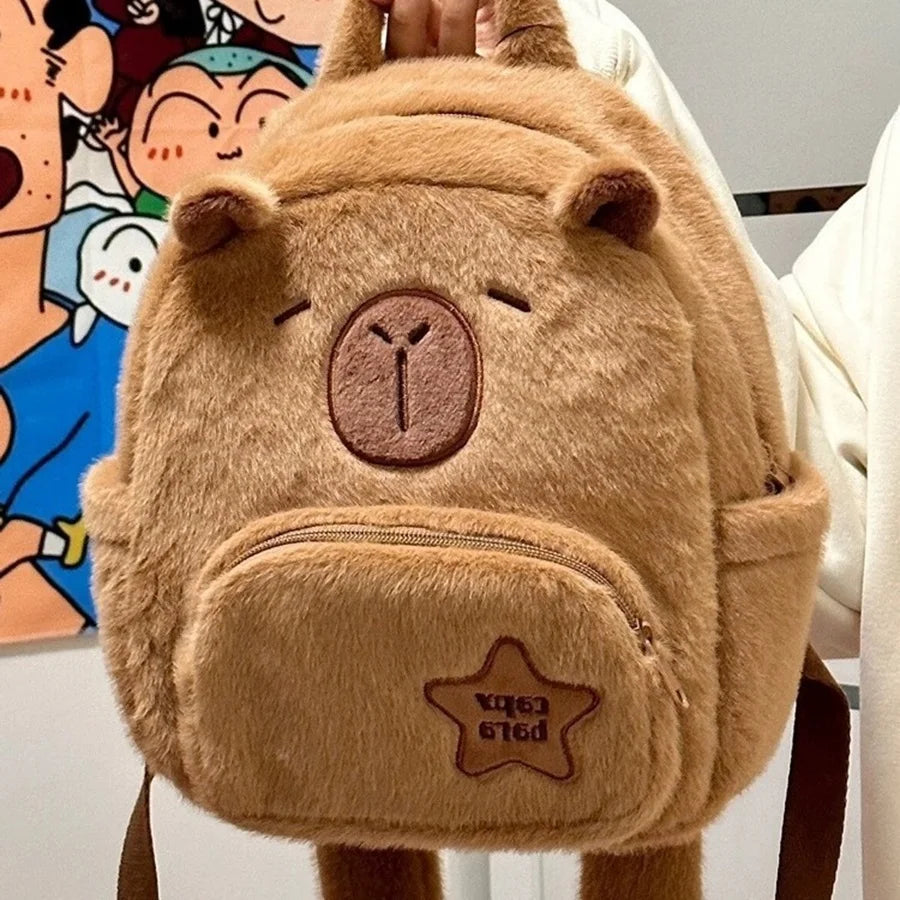 Mochila Peluche Capibara Kawaii Bolso Hombro/Mini Morral Muñeco Peludo Regalo