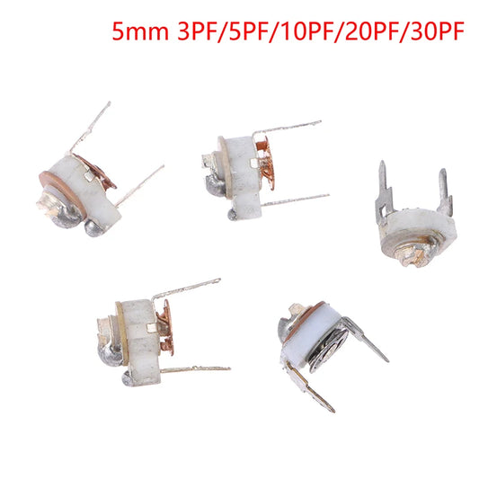 Capacitor Cerámico Variable Trimmer 5mm Ajustable (3pF-30pF) - Pack 5 Unidades (Valores Surtidos)