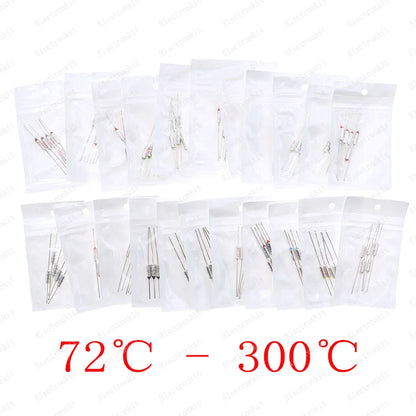 110pcs 22 Values Thermal Fuse Assortment Box kit 10A 250V Thermal Cutoffs 72℃ degree - 300℃ degree TF Temperature fuse Set