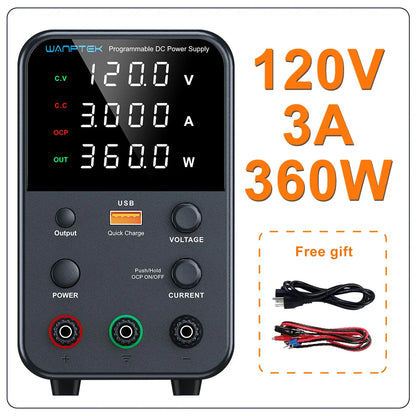 Fuente de Poder Laboratorio WANPTEK DC Ajustable 30V/60V/120V Regulador Voltaje Preajuste V/A (Input 110V/220V)