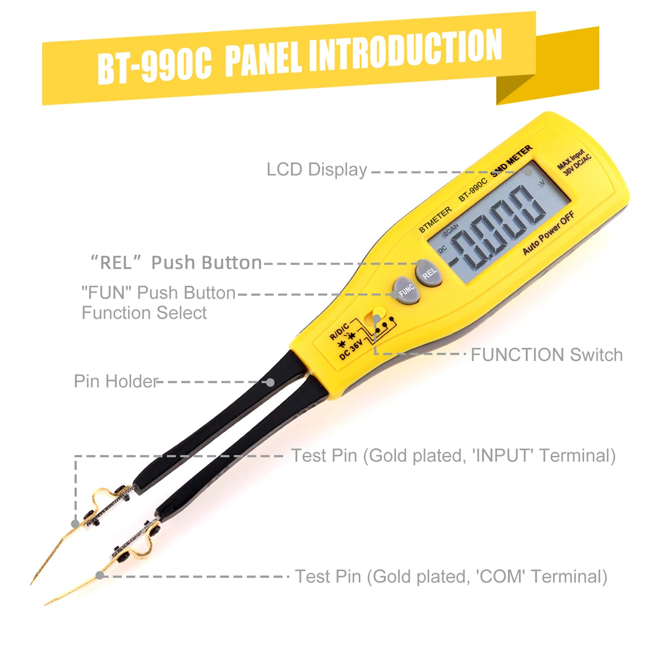 Medidor Capacitancia Digital BT-990C - Tester SMD Diodo/Resistencia (Tipo Pinza) + Puntas Repuesto