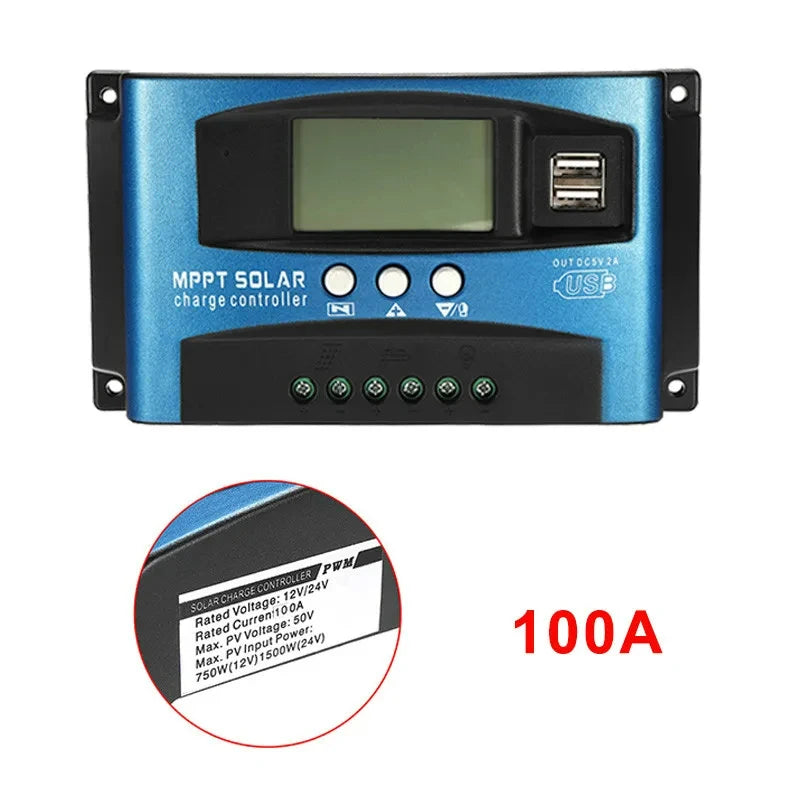 Controlador Carga Panel Solar 12V/24V PWM/MPPT 10A-30A Cargador Batería Auto Regulador USB 5V Max PV 50V