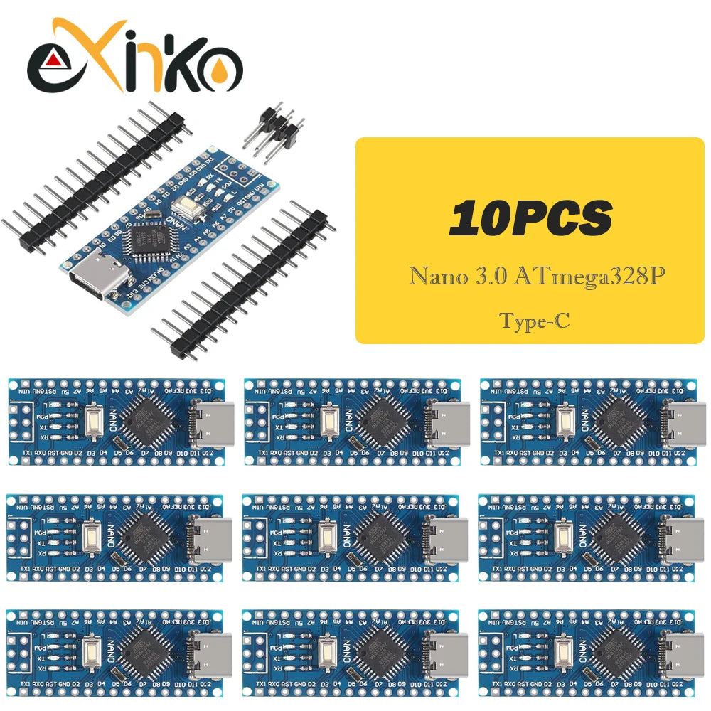 Placa Nano 3.0 (ATMEGA328P, 16MHz, CH340) con Bootloader (Puerto Mini/Tipo C/Micro USB) para Arduino (1-10 Unidades)