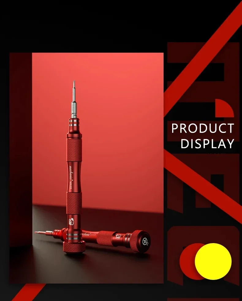 Destornillador Precisión Antideslizante MECHANIC MAX8 (Puntas 0.8 Torx / 0.6 Y / 1.2 Phillips / 1.5 Phillips / 2.5 Phillips / T2) para Reparación Móvil/Cámara