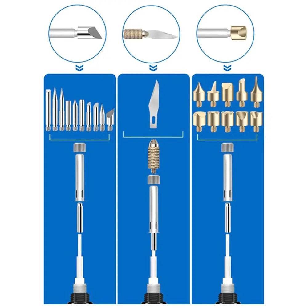 Kit Pirograbado 60W (Pluma Talla/Grabado Madera) con Cautín Soldador Temperatura Ajustable para Relieve/Quema Madera