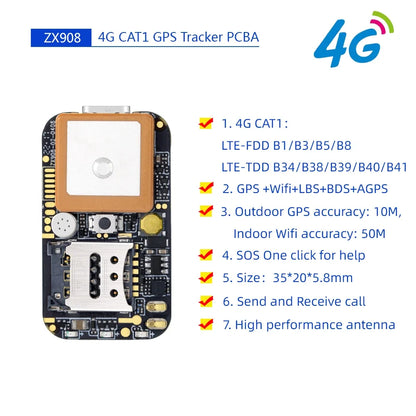 Módulo PCB Tracker GPS ZX908 LTE CAT-1 4G (Chip Seguimiento más Pequeño del Mundo) para Desarrollo Mini Trackers 4G
