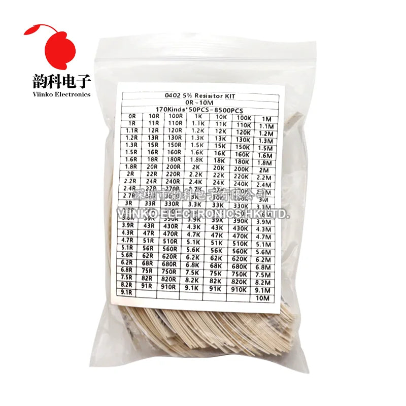 Kit Surtido Resistencias Chip SMD (0402/0603/0805/1206, 170 Valores, 5%, 0R-10M Ohm) Muestras