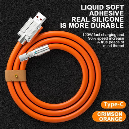Cable Datos Silicona Grueso/Alargado Tipo C 120W 6A Carga Ultra Rápida con Rotación 180° para Huawei/Samsung/Xiaomi