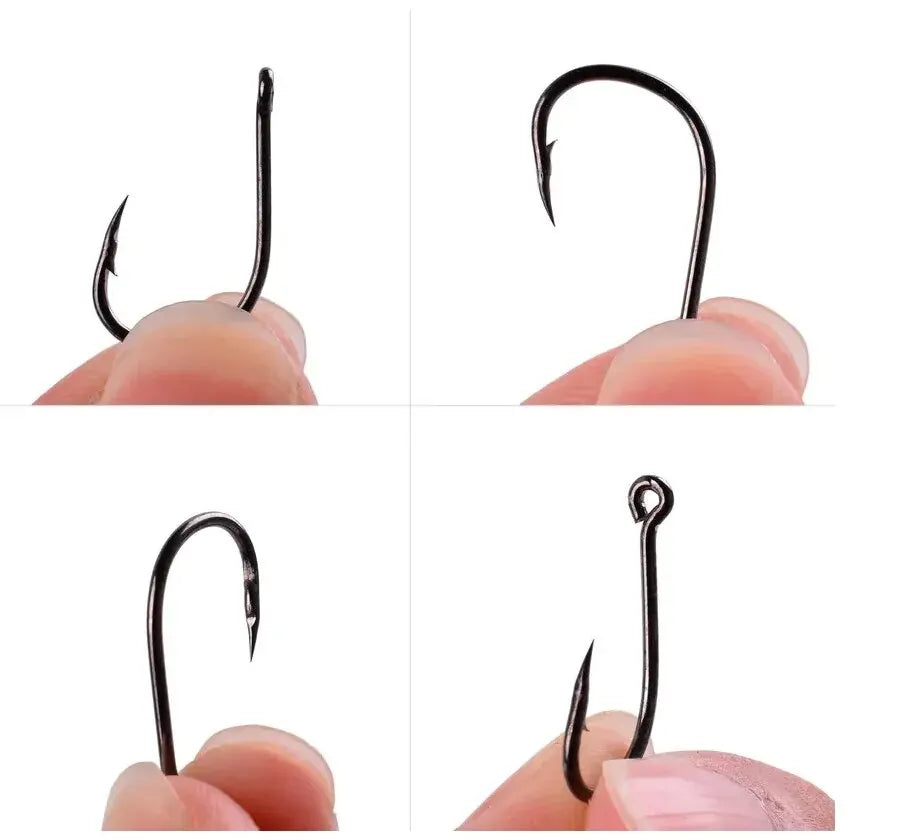 Set Anzuelos Pesca Acero Alto Carbono con Púa (Tamaños 3#-12#, 50 Unidades c/u = 500 Piezas/Caja) para Agua Salada/Dulce