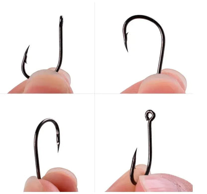 Set Anzuelos Pesca Acero Alto Carbono con Púa (Tamaños 3#-12#, 50 Unidades c/u = 500 Piezas/Caja) para Agua Salada/Dulce