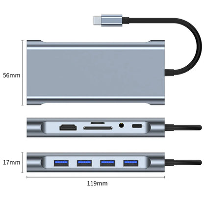Hub Adaptador Dongle USB-C con HDMI 4K, VGA, PD, RJ45, Lector Tarjetas SD/TF para MacBook Pro/Air M1, iPad