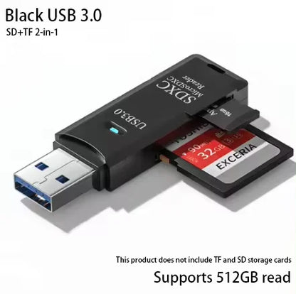 Lector Tarjetas Multifuncional 2 en 1 Alta Velocidad USB 3.0/2.0 (Soporta TF+SD) para Computadora/Tablet/Cámara/Laptop/Auto