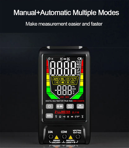 Multímetro Digital Inteligente USB (9999 Cuentas) - Pantalla Grande, AC/DC, Capacitancia, Ohm, Hz, Temp