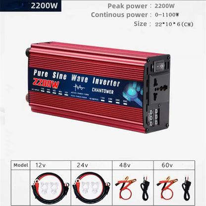 Inversor Onda Pura DC 12V/24V a AC 110V/220V (2000W-5000W) Convertidor Voltaje Portátil Auto/Solar